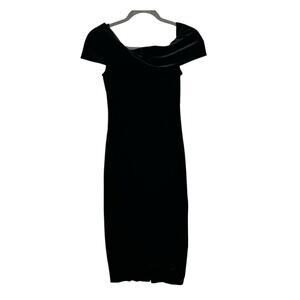 BCBGeneration Midi Dress S Black Velvet Off The Shoulder Bodycon Formal Cocktail